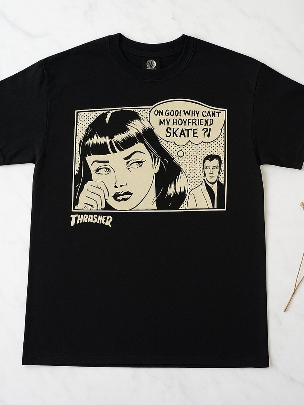 Thrasher Comic Graphic T-Shirt – Retro Skateboarding Pop Art Tee – Black Unisex